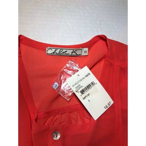 Chloe K Women's Size Small Blouse Sleeveless Sheer Button Front Coral New - Picture 3 of 12